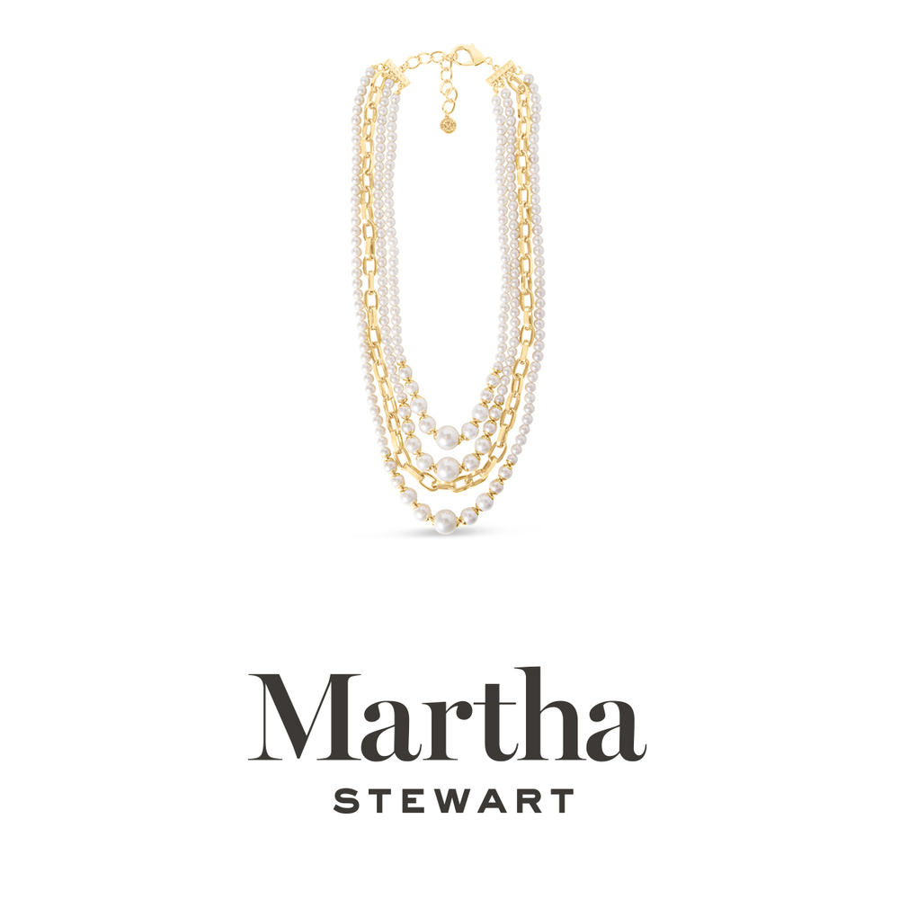 Martha Stewart Four Strand Pearl and Chain Necklace In Gold, Long